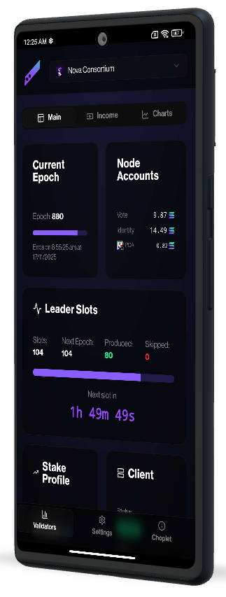 Validator Applet App Preview - Mobile Dashboard